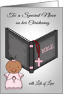 Congratulations, Niece for Christening, dark-skinned girl on pink card