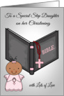 Congratulations, Step Daughter for Christening, dark-skinned girl card