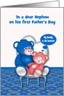 First Father’s Day to Nephew with Blue and Pink Bears Sitting in Chair card