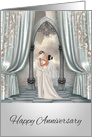 Wedding Anniversary, dark-skinned bride and light-skinned groom card