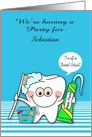 Invitations, off to dental school party, custom name, happy tooth card