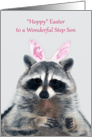 Easter to Step Son, an adorable raccoon wearing cute bunny ears card