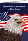 Congratulations, promotion to Major General, bald eagle with flag card