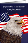 Congratulations, promotion to Air Force Airman, bald eagle with a flag card