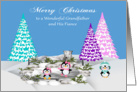 Christmas to Grandfather and Fiance, adorable penguins on ice, snow card