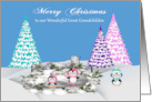 Christmas to Great Grandchildren Adorable Penguins on Ice and Snow card