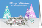 Christmas to Great Niece with Adorable Penguins on Ice and Snow card