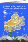Birthday to Grandson, submarine in the ocean with jellyfish, balloons card
