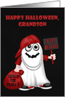Halloween to Grandson with a Rapper Ghost Holding a Bag of Treats card