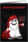 Halloween, general, Rapper ghost with a bag of treats holding a sign card