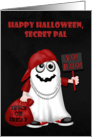 Halloween to Secret Pal, Rapper ghost with a bag of treats, sign card