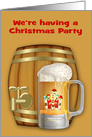 Invitation to Christmas Party with a Foamy Mug of Beer and a Mini Keg card