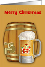 Christmas, general, A decorated foamy mug of beer with a mini keg card