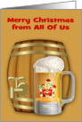 Christmas from All Of Us, a decorated mug of beer with a mini keg card