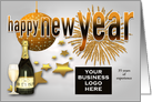 New Year’s Business Custom Logo Card with a Ball and Gold Fireworks card