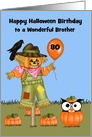 Birthday On Halloween, custom relationship and age, Owl, Scarecrow card