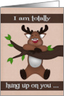 Valentine’s Day to Valentine with a Moose Hanging on a Tree Limb card