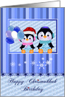 Birthday on Chrismukkah, general, interfaith, adorable penguins card