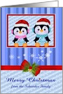 Christmas, from custom name, adorable penguins holding presents card