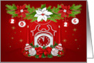 New Year’s 2025 Custom Year Card with a Red Clock and Poinsettias card