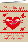 Invitations to Galentine’s Day Party, general, red, white, pink hearts card