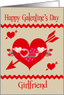 Galentine’s Day to Girlfriend with Colorful Hearts and Red Zigzags card