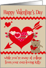 Valentine’s Day away at college from the Cat, red, white, pink hearts card