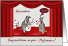 Congratulations on performance to grandson, Raccoon rocking, guitars card