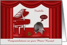 Congratulations on piano recital, custom name, raccoon taking a bow card