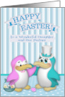 Easter to Daughter and Partner with Cute Penguins and a Basket of Eggs card