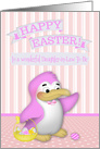 Easter to Daughter-in-Law To Be, cute penguin with a basket of eggs card