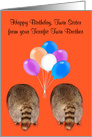 Birthday to Twin Sister from Twin Brother, Raccoon butts with balloons card