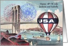 4th Of July Custom Name Card with the Brooklyn Bridge with Fireworks card