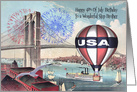 Birthday on the 4th Of July to Step Brother, Brooklyn Bridge, balloon card