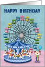 Birthday, general, cute clown with a balloon, Ferris wheel, carousel card