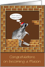 Congratulations on becoming Mason, cute raccoon building a brick wall card