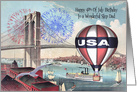 Birthday on the 4th Of July to Step Dad, Brooklyn Bridge, fireworks card