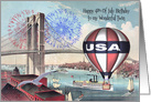 Birthday on the 4th Of July to Twin, Brooklyn Bridge with fireworks card