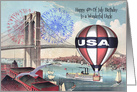Birthday on the 4th Of July to Uncle, Brooklyn Bridge with fireworks card