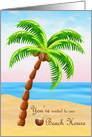 Invitations to Beach House, coconut palm tree on a sandy beach card