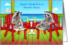 Invitations to Beach Party, Raccoons enjoying cocktails on a deck card