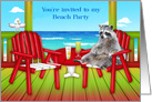 Invitations to my Beach Party, Raccoons enjoying cocktails on a deck card