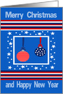 Christmas, patriotic, general, red, white and blue ornaments card