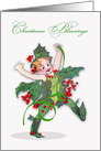 Christmas, general, religious, adorable vintage leaf boy with holly card