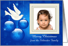 Christmas, custom photo card, beautiful ornaments with a dove card