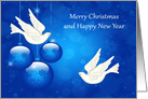Christmas, general, beautiful ornaments with white doves on blue card