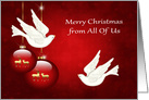 Christmas from All Of Us, beautiful ornaments with doves on red card