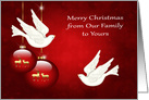 Christmas from Our Family to Yours, beautiful ornaments with doves card