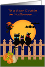 Halloween to cousin away at college, three cats gazing at the moon card