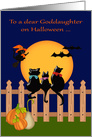 Halloween to Goddaughter away at college, three cats gazing at moon card